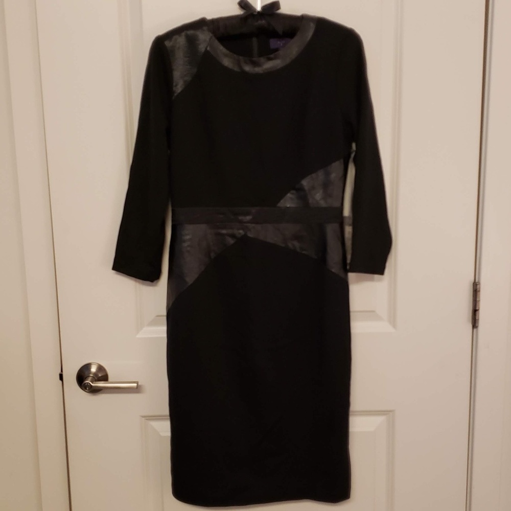 NYDJ Black 3/4 Sleeve Dress w. Faux Leather Trim